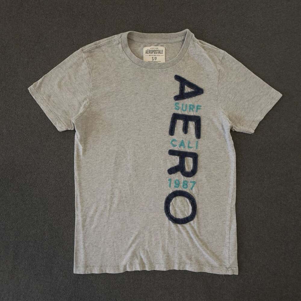 Aeropostale Surf Cali 1987 Vertical Appliqué Graphic Gray T-Shirt Size S